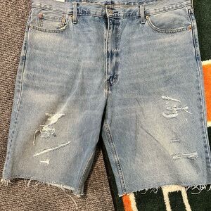 Men's Blue Distressed Denim Shorts